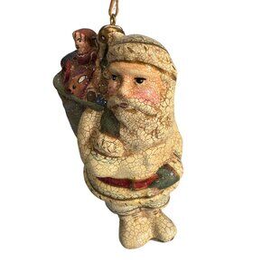 Vintage Crackle Santa Claus Ornament 6" Handcrafted Hanging Decoration